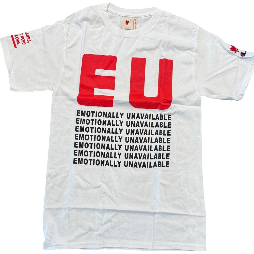 Emotionally Unavailable x Champion E.U. White T-Shirt *RARE*NEW IN BAG* Size XL